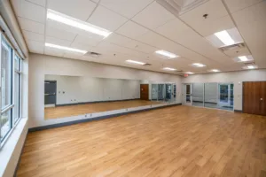 Dance studio with mirror wall