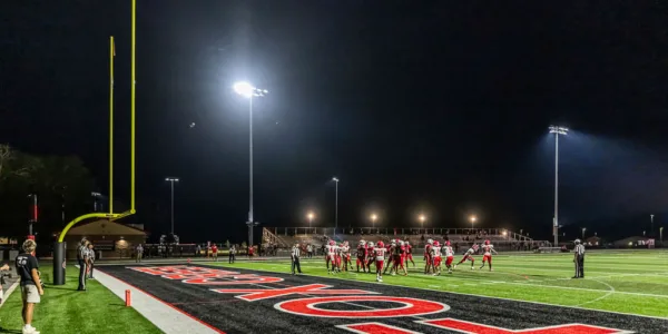 Football Players in the endzone